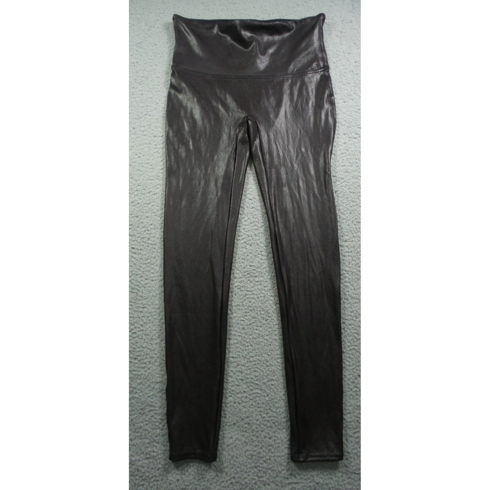 Spanx Leggings Womens Size Large Black SPANXshape Faux Leather Stretch